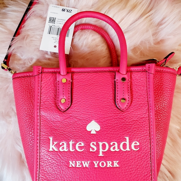 Mini tote kate spade pink pebbled leather crossbody bikini pink nwt Ella - Picture 6 of 6